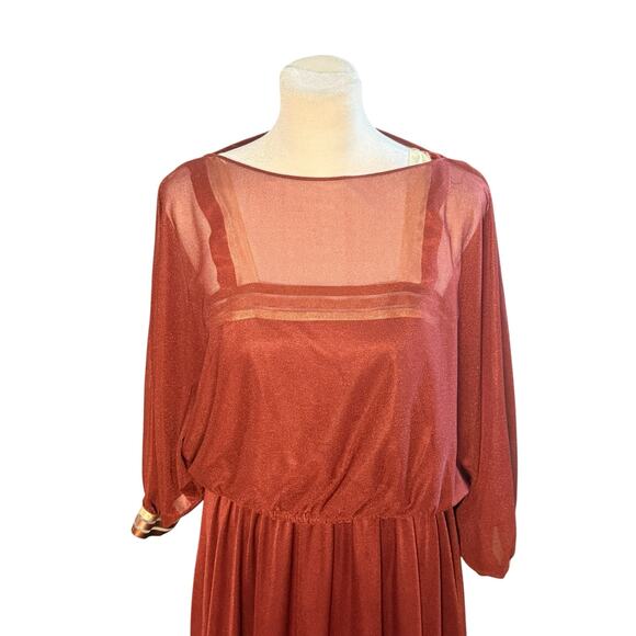 Vintage 70s Maxi Sheer Dress 13 Capelet‎ Disco Boho Dancing Queen Saturday Night - Picture 2 of 9